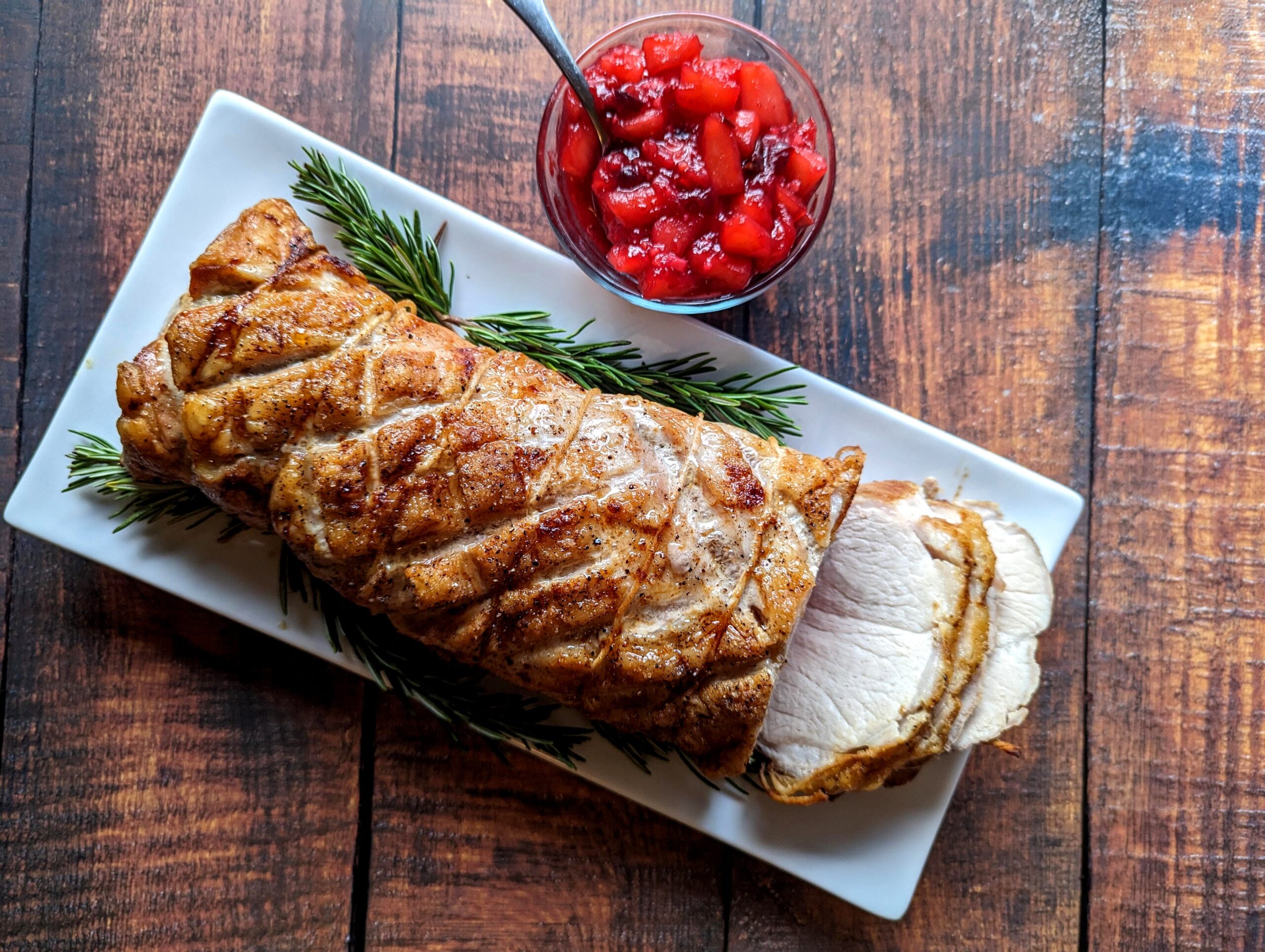 Reverse Seared Pork Loin Roast With Apple Cranberry Chutney Recipe